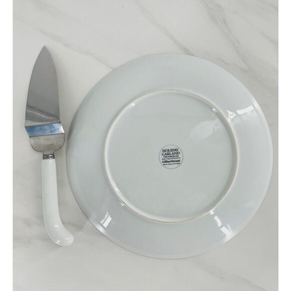 Vintage Lillian Vernon Christmas Cake Plate & Server Set Porcelain Holly w/Box - Picture 7 of 7